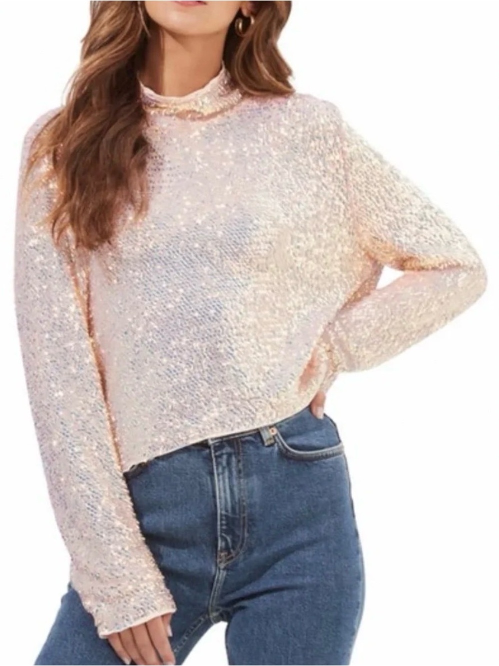 Astr Iridescent Sequin Crop Top - Pink
